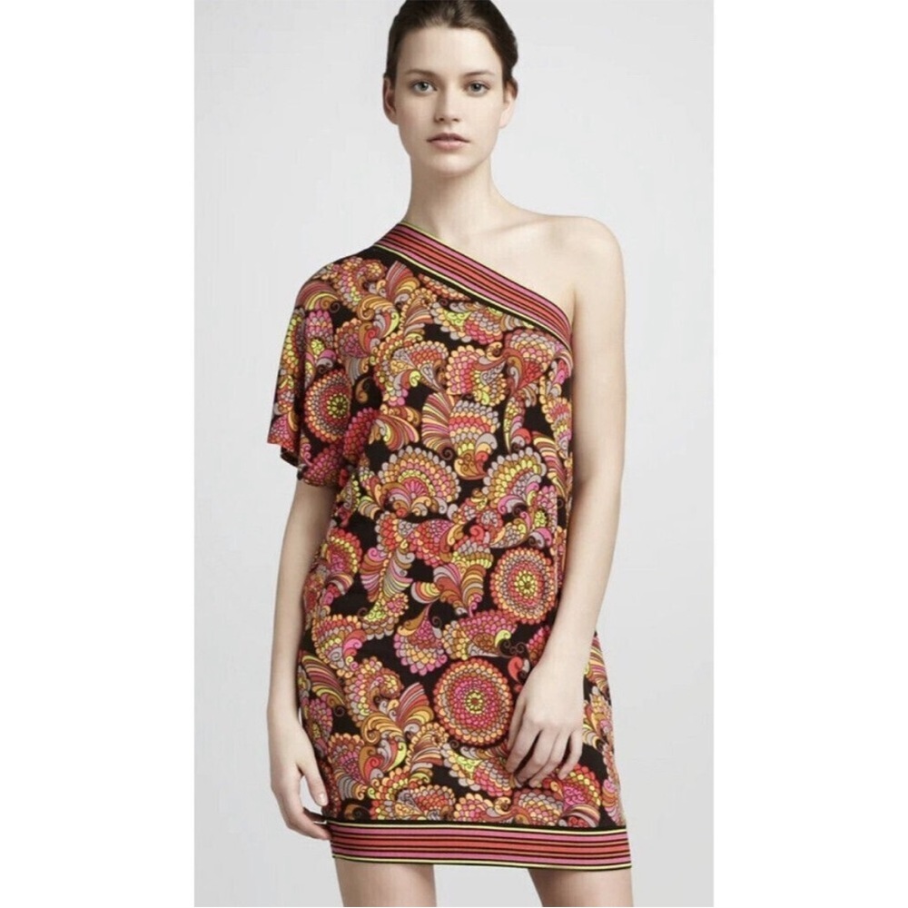 NWT Trina Turk Britta Printed One-Shoulder Dress, Multi Mod Floral Sz SP